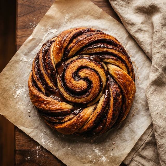 Sourdough cinnamon bun swirled with dark chocolate babka filling